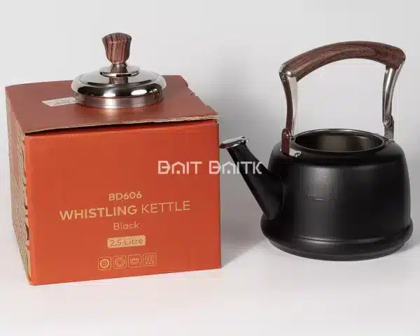 sk-3936-2 غلاية صفّارة 2.5 لتر أسود مطفي – مقبض بنقشة خشب - بيت بيتك لبنان