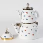 Enamel Tea Pot Set 2.5L + 1.0L – White Floral with Gold Accents - Bait Baitk Lebanon