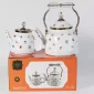 Enamel Tea Pot Set 2.5L + 1.0L – White Floral with Gold Accents - Bait Baitk Lebanon
