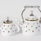 Enamel Tea Pot Set 2.5L + 1.0L – White Floral with Gold Accents - Bait Baitk Lebanon