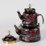 Black Floral Tea Kettle Set 2.5L + 1.0L – Gold Accents & Crystal Lid
