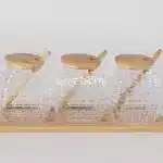 3-Piece Sugar Bowl Set with Bamboo Wooden Tray
