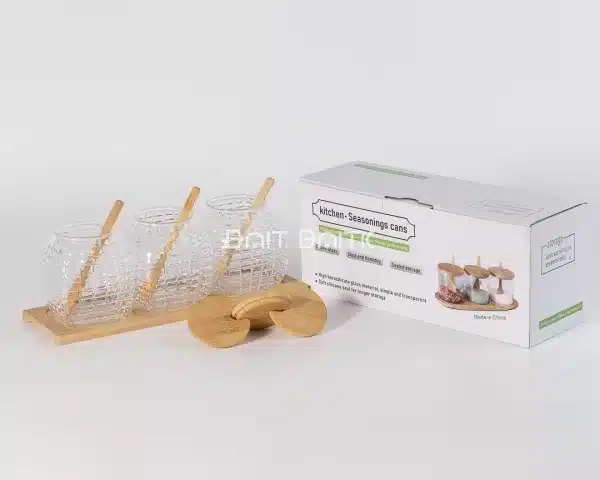 sk-3896-3 3-Piece Sugar Bowl Set with Bamboo Wooden Tray - Bait Baitk Lebanon