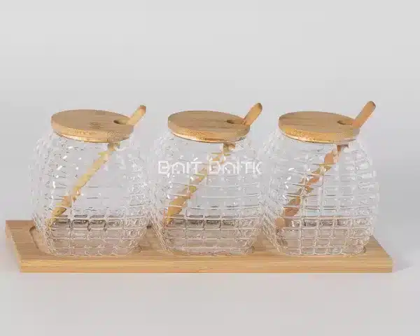 3-Piece Sugar Bowl Set with Bamboo Wooden Tray - Bait Baitk Lebanon
