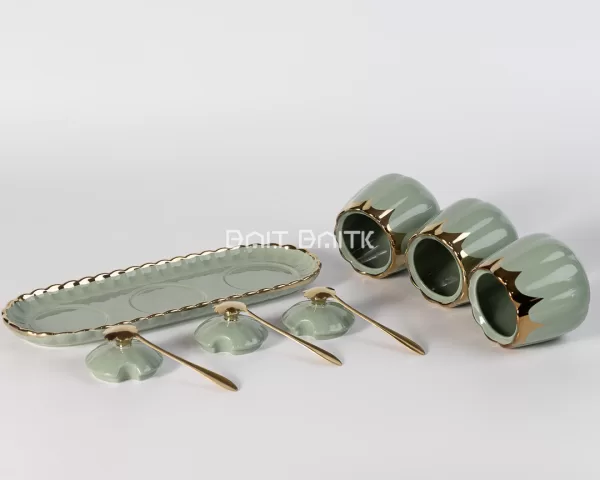 sk-4125-10 3-Piece Ceramic Sugar Pot Set – Sage Green & Gold - Bait Baitk Lebanon