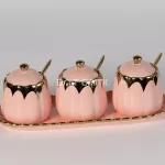 3-Piece Sugar Pot Set with Tray & Spoons – Pink & Gold