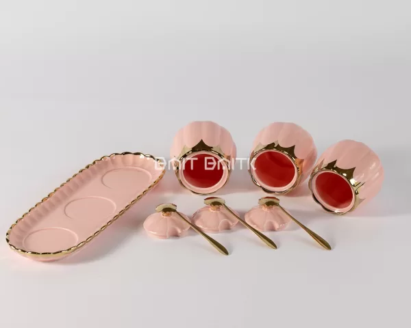 sk-4125-2 3-Piece Sugar Pot Set with Tray & Spoons – Pink & Gold - Bait Baitk Lebanon