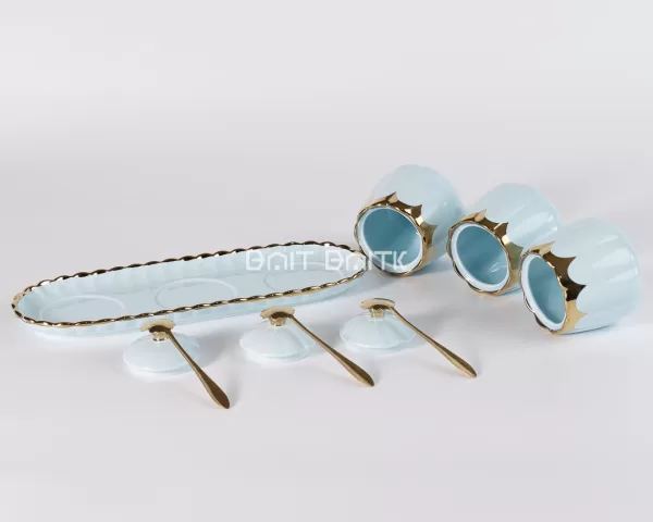 sk-4125-6 3-Piece Ceramic Sugar Pot Set with Tray – Light Blue & Gold - Bait Baitk Lebanon