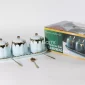 3-Piece Ceramic Sugar Pot Set with Tray – Light Blue & Gold - Bait Baitk Lebanon