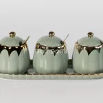 3-Piece Ceramic Sugar Pot Set – Sage Green & Gold