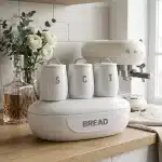 4-Piece Bread Box and Kitchen Canister Set - White Silver