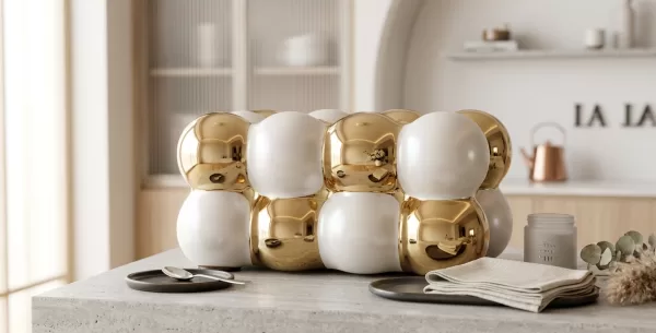 White and gold ceramic tissue box cover - Bait Baitk Lebanon