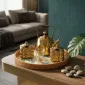 Luxury Golden Mate Serving Set with Rattan Tray & Ceramic Bowls - Bait Baitk Lebanon