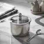 Silver Stainless Steel Sugar Bowl with Glass Lid