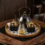 Luxury Black & Gold Mate Serving Set with Rattan Tray &amp