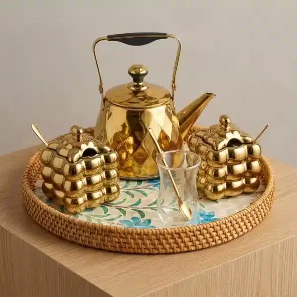 qFVeJPEy.jpg Luxury Golden Mate Serving Set with Rattan Tray & Ceramic Bowls - Bait Baitk Lebanon
