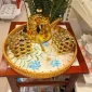 Luxury Golden Mate Serving Set with Rattan Tray & Ceramic Bowls - Bait Baitk Lebanon