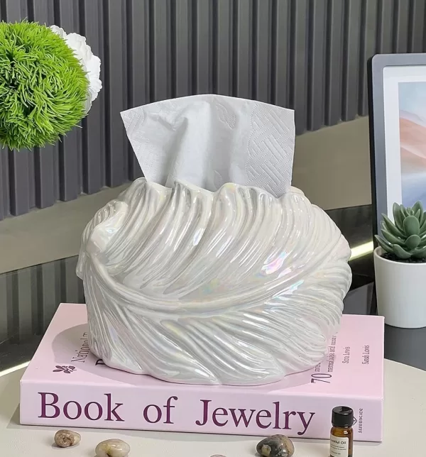 Pearlescent wavy ceramic tissue box cover - Bait Baitk Lebanon