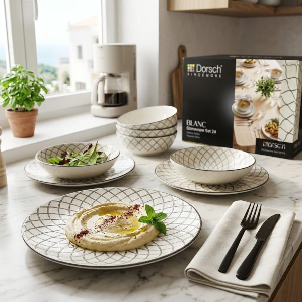 Dorsch BLANC Stoneware Set 24 Pcs DH-09391 in use Dorsch BLANC Stoneware Set 24 Pcs DH-09391 in use