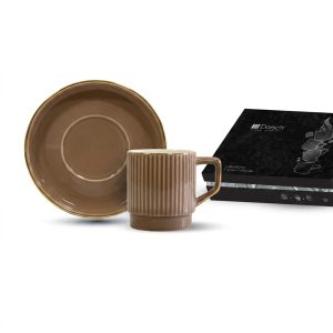 طقم فناجين قهوة دورش DH-09346 | Dorsch Chateau-brown 12 Pieces Coffee Cups Set Gold Rim DH-09346
