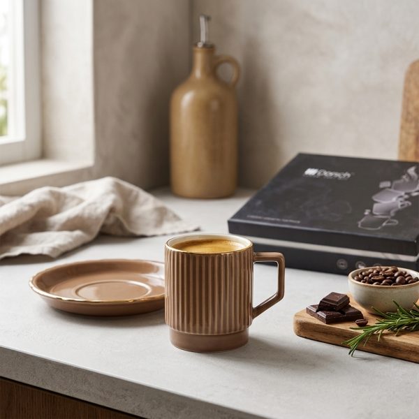 Dorsch Chateau-brown 12 Pieces Coffee Cups Set Gold Rim DH-09346 styled Dorsch Chateau-brown 12 Pieces Coffee Cups Set Gold Rim DH-09346 styled