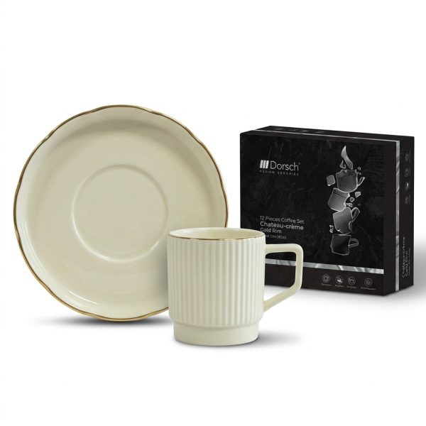 Dorsch Chateau-crème 12 Pieces Coffee Cups Set Gold Rim DH-09345 طقم فناجين قهوة دورش DH-09345 | Dorsch Chateau-crème 12 Pieces Coffee Cups Set Gold Rim DH-09345