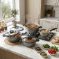 Dorsch Cookware set - 8 PCs Casserole - ( 30 cm + 26 cm + 22 cm ) Saucepan 18 cm DH-05555 in use