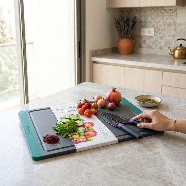 Dorsch Cutting Board + Santuku & Pairing Knives DH-04615 in use Dorsch Cutting Board + Santuku & Pairing Knives DH-04615 in use