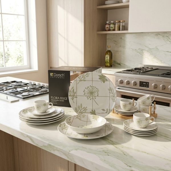 Dorsch Flora Beige Stoneware Set 24 Pcs DH-09392 in use Dorsch Flora Beige Stoneware Set 24 Pcs DH-09392 in use