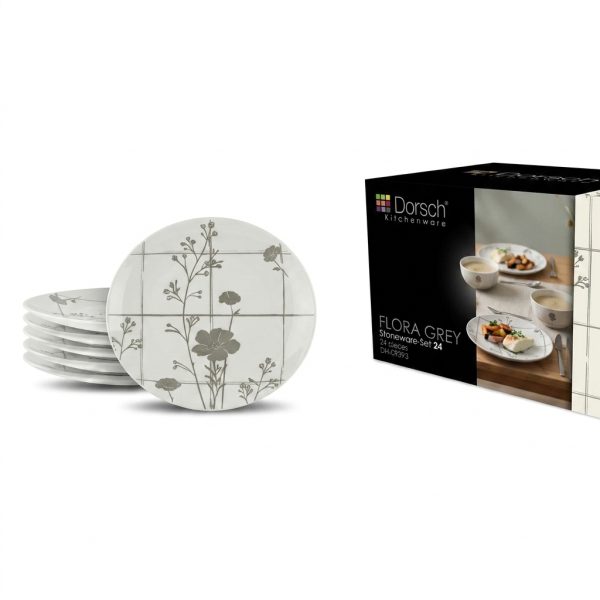 طقم حجري دورش DH-09393 | Dorsch Flora Grey Stoneware Set 24 Pcs DH-09393