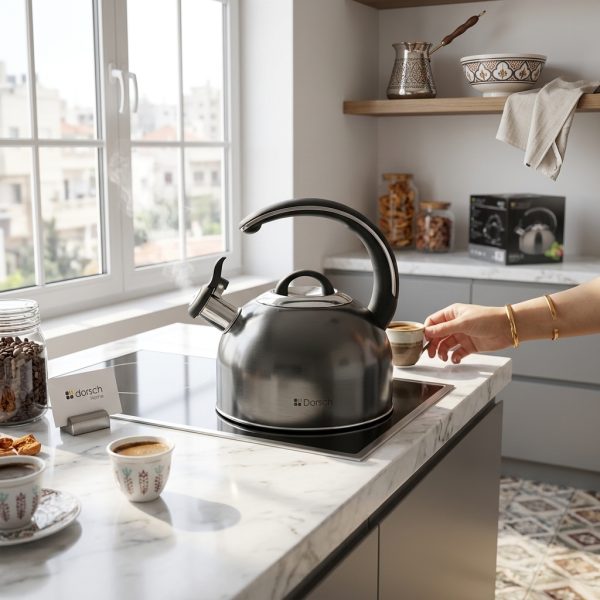 Dorsch Kettle Dark Grey 3L Stainless Steel 18/8 DH-02901 in use Dorsch Kettle Dark Grey 3L Stainless Steel 18/8 DH-02901 in use