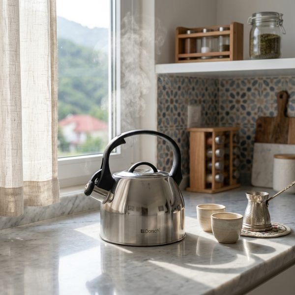 Dorsch Kettle Mirror 2.5 L Stainless Steel 18/8 DH-02906 in use Dorsch Kettle Mirror 2.5 L Stainless Steel 18/8 DH-02906 in use