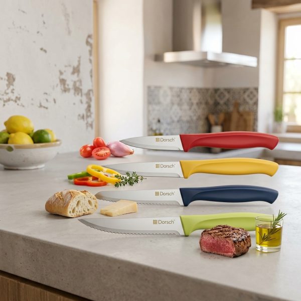 Dorsch Knife set - 4pcs (Pairing + Utility + Serated Utility + Serated Steak Knife) DH-04644 styled Dorsch Knife set - 4pcs (Pairing + Utility + Serated Utility + Serated Steak Knife) DH-04644 styled