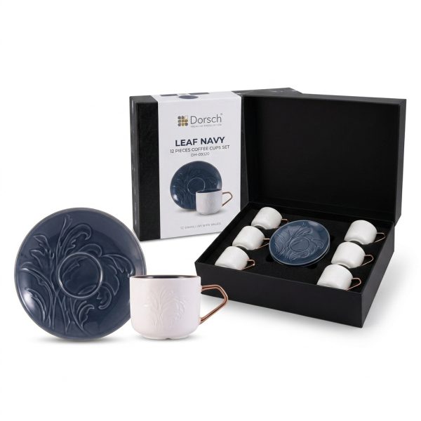 طقم فناجين قهوة دورش DH-09320 | Dorsch Leaf Navy 12 Pieces Coffee Cups Set DH-09320