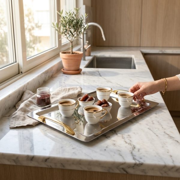 Dorsch Luxe Gold 18/10 Stainless Tray DH-03234 in use Dorsch Luxe Gold 18/10 Stainless Tray DH-03234 in use