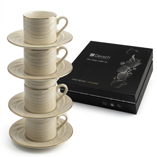 Dorsch Nova Beige 12 Pieces Coffee Cups Set Gold Rim DH-09349