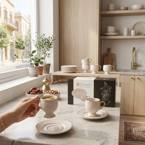 Dorsch Oriental Beige 12 Pieces Coffee Cups Set DH-09331 in use Dorsch Oriental Beige 12 Pieces Coffee Cups Set DH-09331 in use
