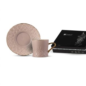 طقم فناجين قهوة دورش DH-09333 | Dorsch Regency Beige 12 pcs coffee cup set Gold Handle And Rim DH-09333