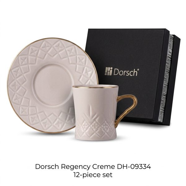 طقم فناجين قهوة دورش DH-09334 | Dorsch Regency Creme 12 pcs coffee cup set Gold Handle And Rim DH-09334