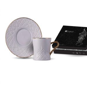 طقم فناجين قهوة دورش DH-09335 | Dorsch Regency White 12 pcs coffee cup set Gold Handle And Rim DH-09335