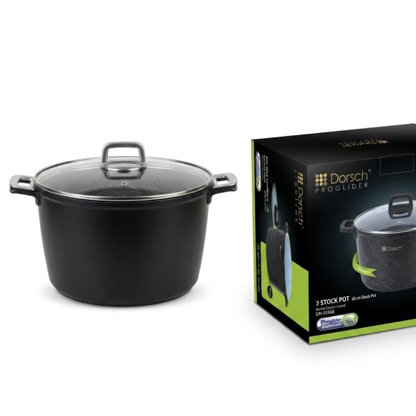 قدر طبخ كبير دورش DH-05568 | Dorsch Stock Pot 28 cm Proglider Non-Stick Marble Ceramic Coated, Die-casting aluminum DH-05568