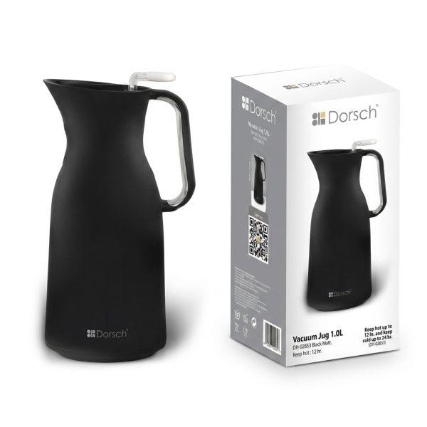 ترمس دورش DH-02853 | Dorsch Vacuum Jug 1.0L - Black Matt Keep hot up to 12 hr. and cold up to 24 hr. DH-02853