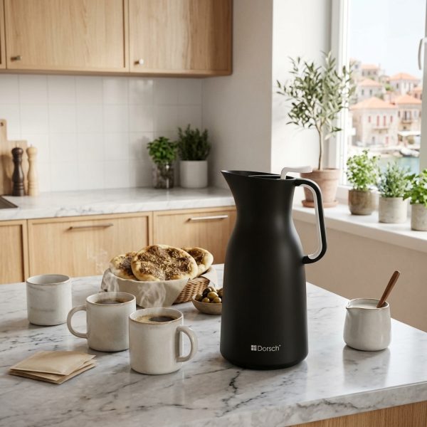 Dorsch Vacuum Jug 1.0L - Black Matt Keep hot up to 12 hr. and cold up to 24 hr. DH-02853 in use Dorsch Vacuum Jug 1.0L - Black Matt Keep hot up to 12 hr. and cold up to 24 hr. DH-02853 in use