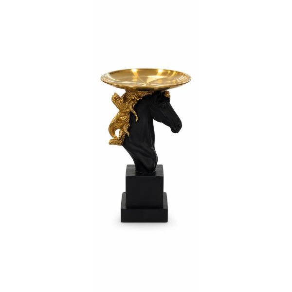Black and Gold Horse Head Decorative Tray تحفة حصان أسود وذهبي مع صحن تقديم دائري