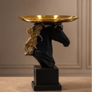 Black and gold horse head decorative tray - SK-4335