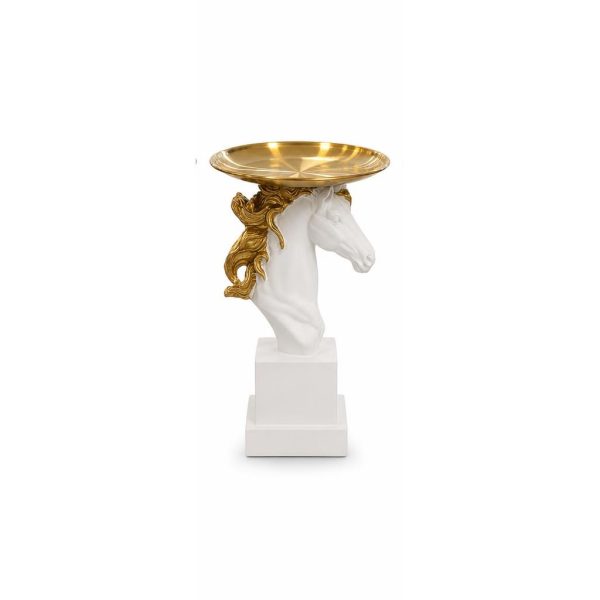 White and Gold Horse Head Decorative Tray تحفة حصان أبيض وذهبي مع صحن تقديم دائري