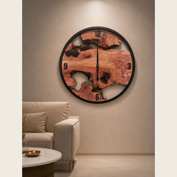 Natural Wood and Black Wall Clock 50 cm - SK-5331