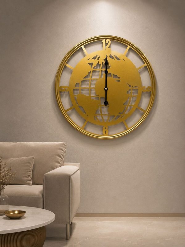 SK-5336 image 3 ساعة حائط ذهبية خريطة العالم 50 سم - SK-5336