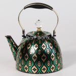 Olive Green & Gold Peacock 1.5L Tea Kettle