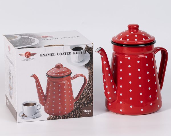 ابريق معدن منقط مسكة جنب - صورة المنتج الأصلية Red polka dot tea kettle with side handle SK-5189 from Bait Baitk